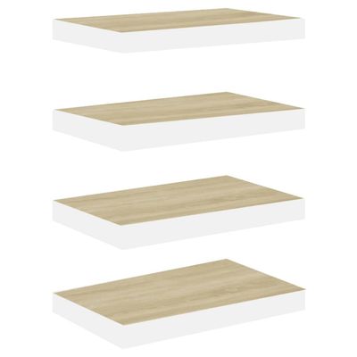 4pcs Floating Shelves Wall Mounted, Oak and White MDF Wall Shelves for Bedroom with Invisible Brackets, Folating Shelves for Wall Decor, Modern Wood Shelf for Bathroom, Living Room, 15.7"x9.1"x1.5"