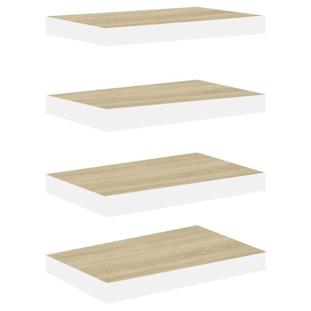 4pcs Floating Shelves Wall Mounted, Oak and White MDF Wall Shelves for Bedroom with Invisible Brackets, Folating Shelves for Wall Decor, Modern Wood Shelf for Bathroom, Living Room, 15.7"x9.1"x1.5"