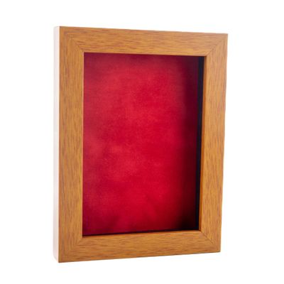 11x14 Shadow Box Frame Light Brown Wood | with a 3/4" Usable Display Depth | Includes a Red Real Suede Texture Acid-Free Backing Board, UV Resistant Acrylic, and Hanging Hardware