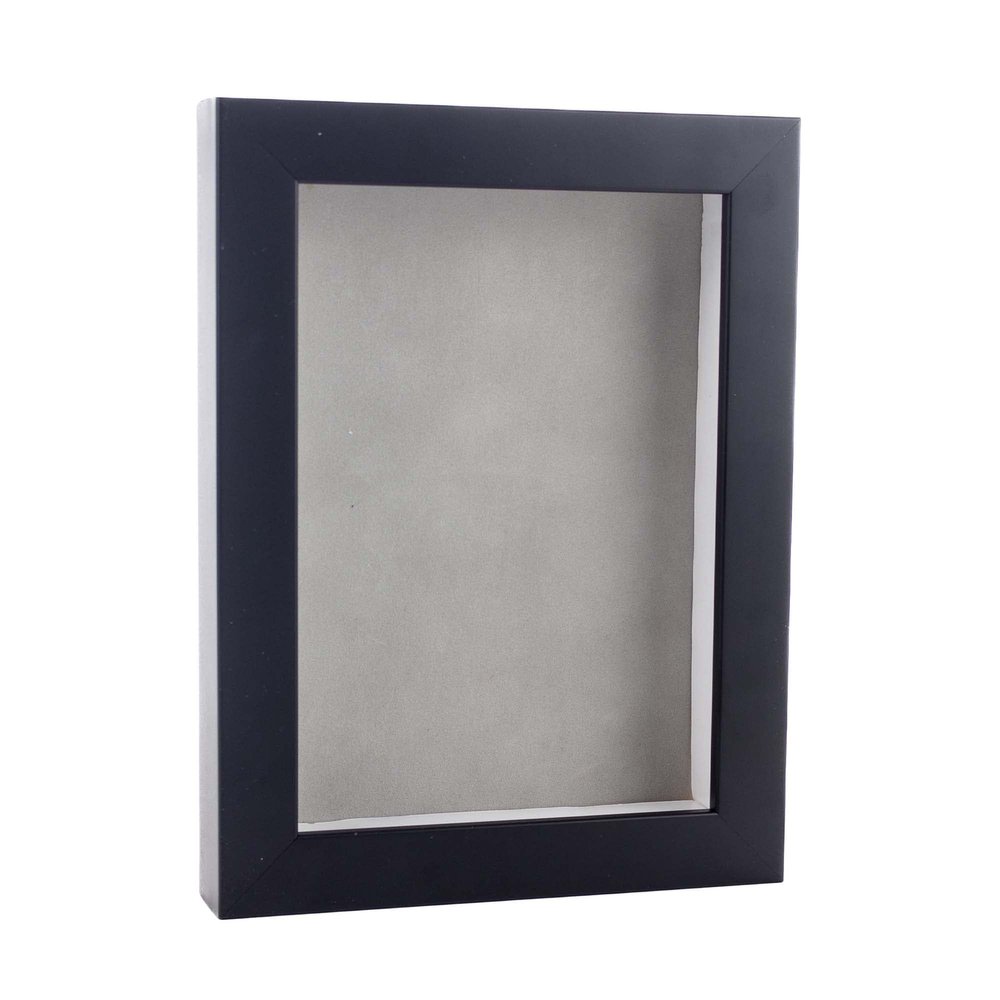 11x14 Shadow Box Frame Black Wood | with a 3/4" Usable Display Depth | Includes a Light Grey Real Suede Texture Acid-Free Backing Board, UV Resistant Acrylic, and Hanging Hardware