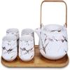 Japanese Style Tea Service Set with Wooden Tray, Ceramic Teapot Tea Cups Set, China Porcelain Tea Set for Home and Office (White) view 1