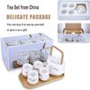 Japanese Style Tea Service Set with Wooden Tray, Ceramic Teapot Tea Cups Set, China Porcelain Tea Set for Home and Office (White) view 2