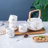 Japanese Style Tea Service Set with Wooden Tray, Ceramic Teapot Tea Cups Set, China Porcelain Tea Set for Home and Office (White) view 3