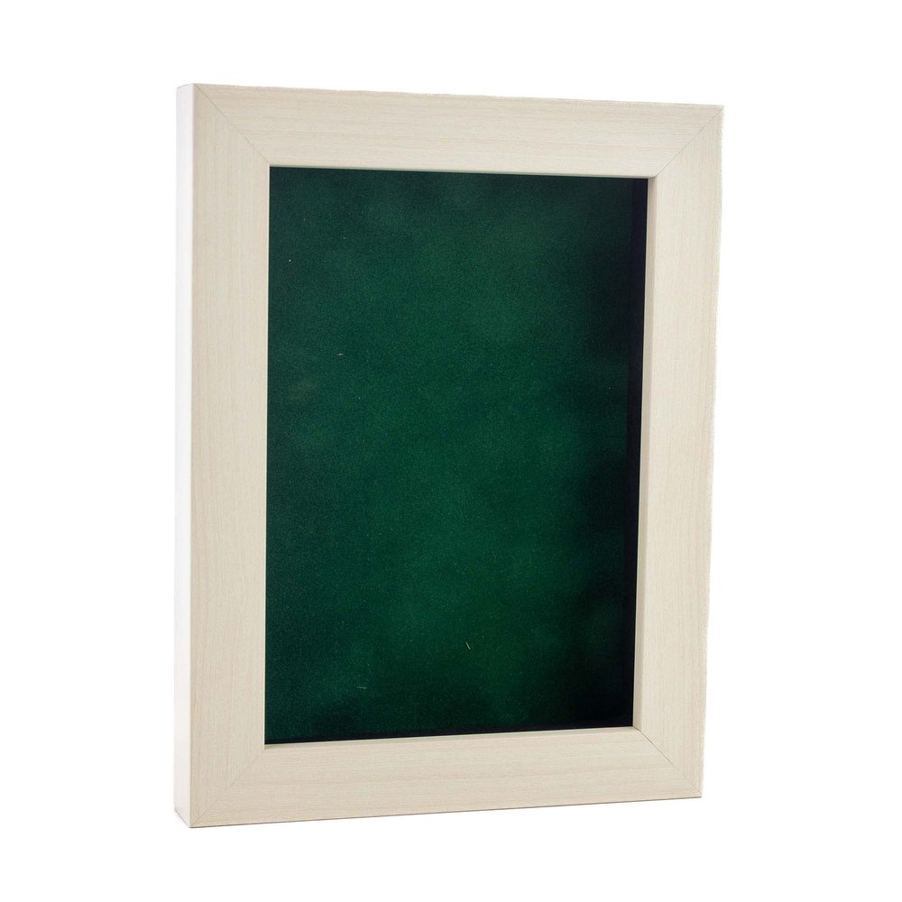 11x14 Shadow Box Frame White Washed Wood | with a 3/4" Usable Display Depth | Includes a Forest Green Real Suede Texture Acid-Free Backing Board, UV Resistant Acrylic, and Hanging Hardware