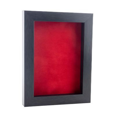 11x14 Shadow Box Frame Charcoal Gray Wood | with a 3/4" Usable Display Depth | Includes a Red Real Suede Texture Acid-Free Backing Board, UV Resistant Acrylic, and Hanging Hardware