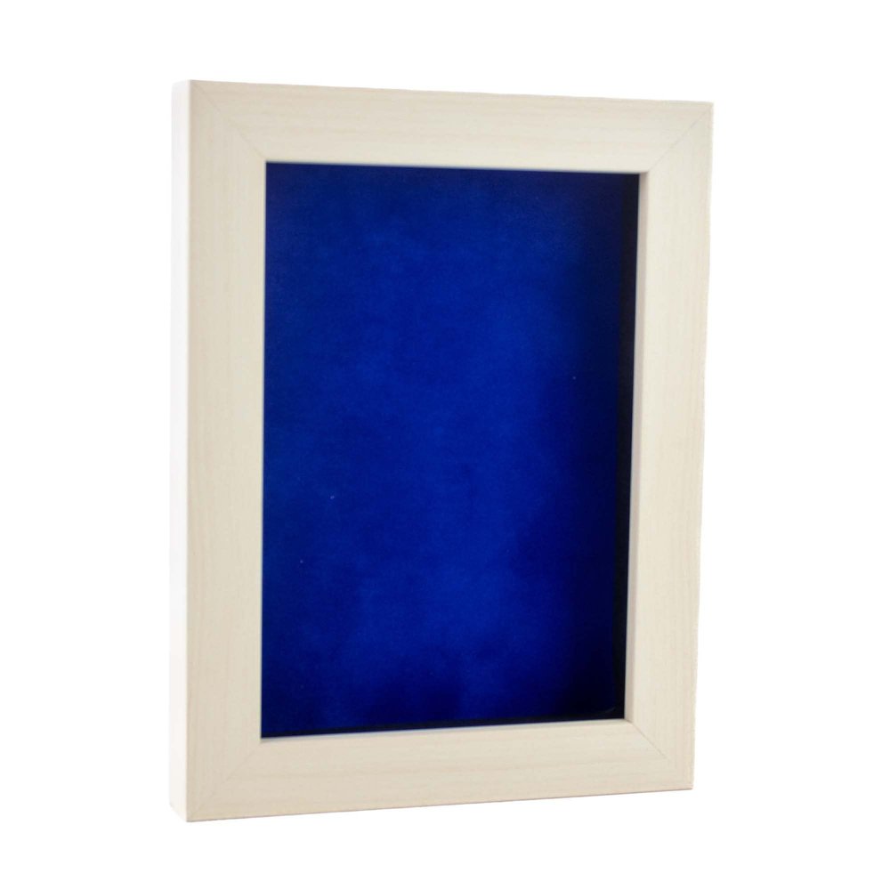 11x14 Shadow Box Frame White Washed Wood | with a 3/4" Usable Display Depth | Includes a Royal Blue Real Suede Texture Acid-Free Backing Board, UV Resistant Acrylic, and Hanging Hardware
