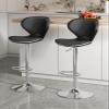Black Bar Stools Set of 3 Modern Nappa Leather Bar Chair with Back Height Adjustable Swivel Barstools Hydraulic Kitchen Counter Island Chromed Metal Base Footrest, for Restaurant, Living Rooms Offices view 1