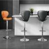 Black Bar Stools Set of 3 Modern Nappa Leather Bar Chair with Back Height Adjustable Swivel Barstools Hydraulic Kitchen Counter Island Chromed Metal Base Footrest, for Restaurant, Living Rooms Offices view 3