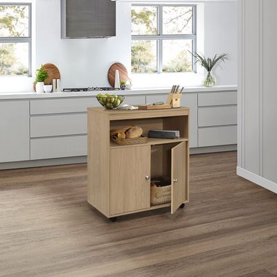 Kings Brand Furniture - Microwave Kitchen Cart, 2-Door Accent Storage Cabinet (Beech)