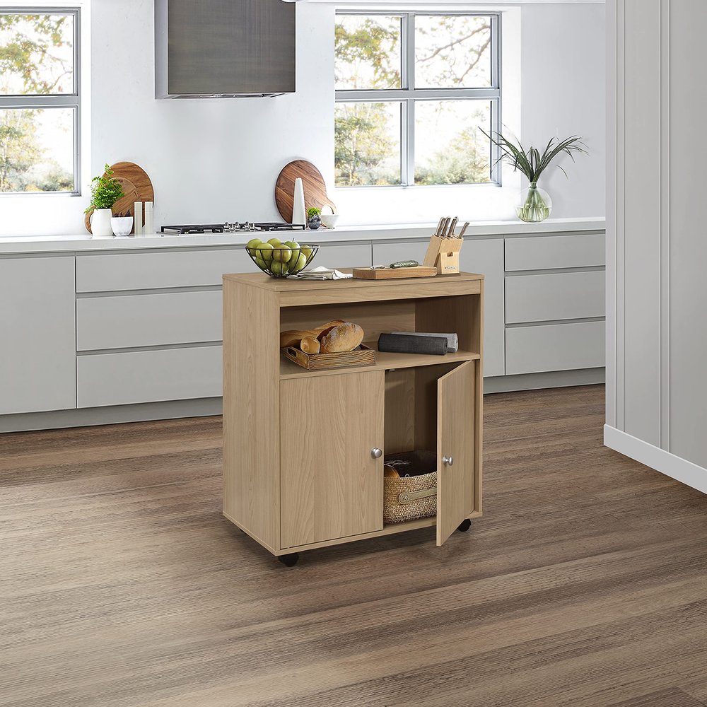 Kings Brand Furniture - Microwave Kitchen Cart, 2-Door Accent Storage Cabinet (Beech)
