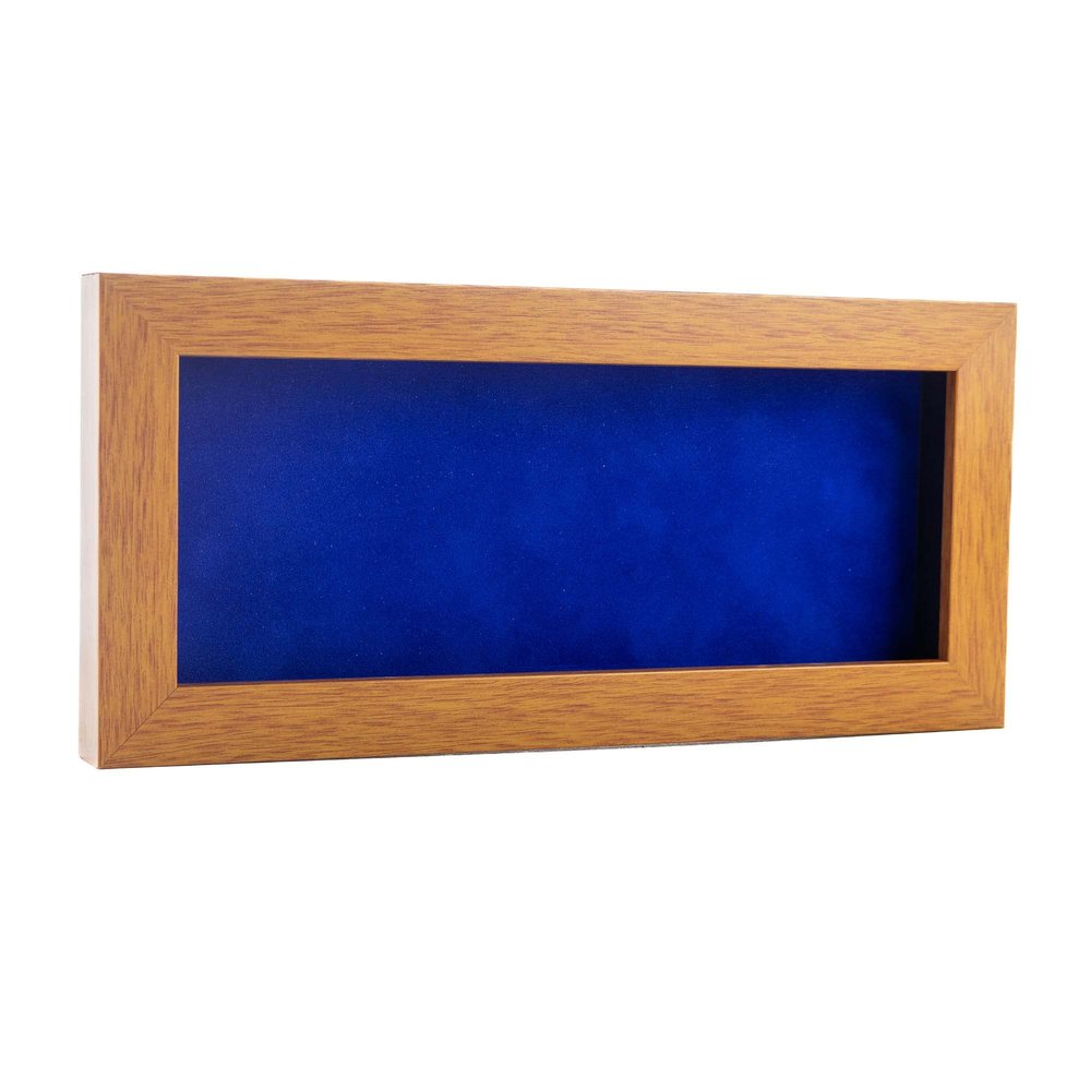 10x20 Shadow Box Frame Light Brown Wood | with a 3/4" Usable Display Depth | Includes a Royal Blue Real Suede Texture Acid-Free Backing Board, UV Resistant Acrylic, and Hanging Hardware
