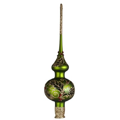 Christmas Holly Mistletoe Glass Christmas Tree Topper
