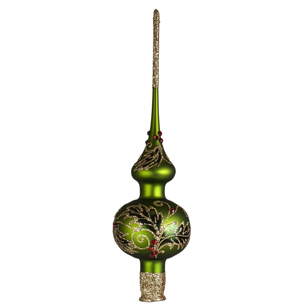Christmas Holly Mistletoe Glass Christmas Tree Topper