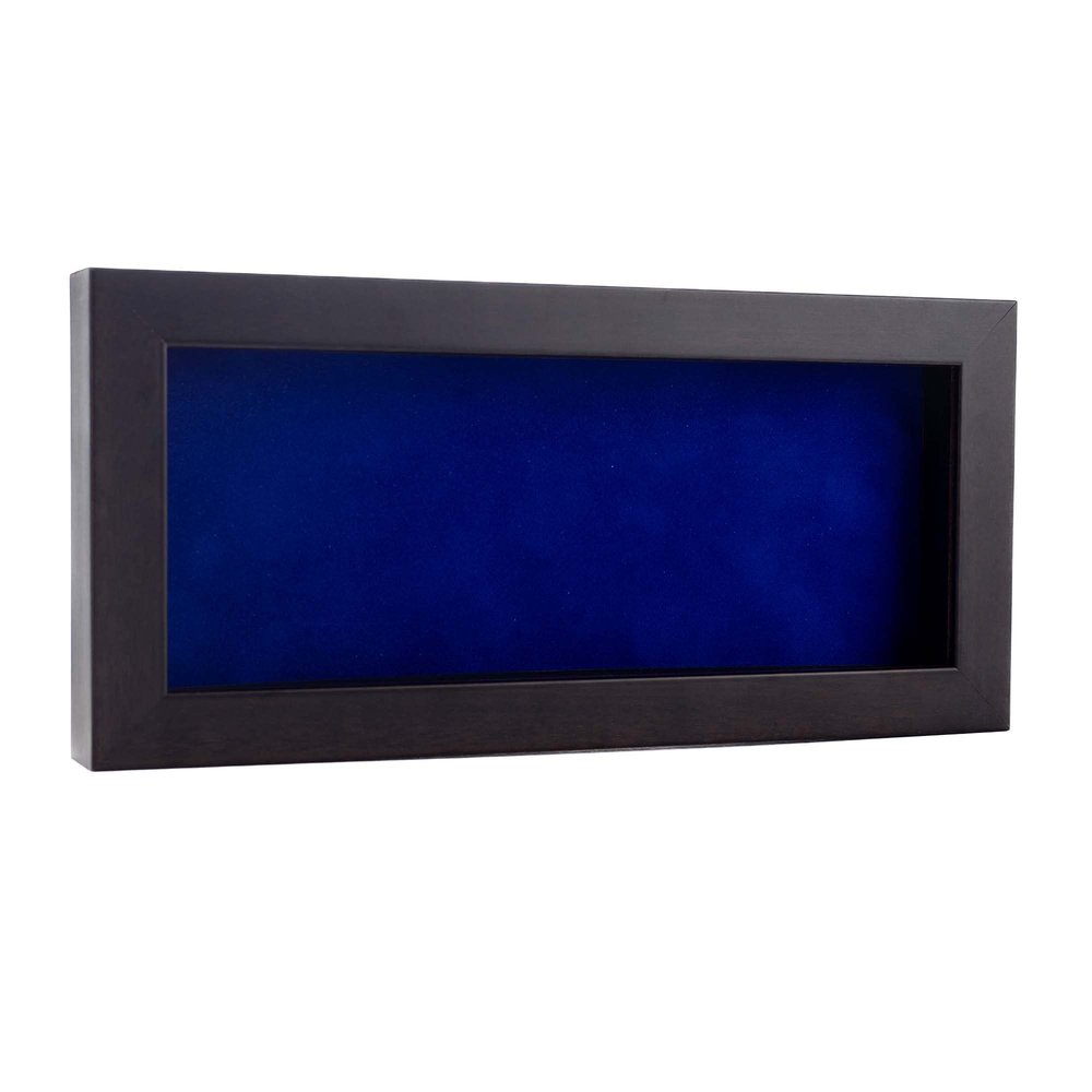 10x20 Shadow Box Frame Brown Walnut Wood | with a 3/4" Usable Display Depth | Includes a Royal Blue Real Suede Texture Acid-Free Backing Board, UV Resistant Acrylic, and Hanging Hardware