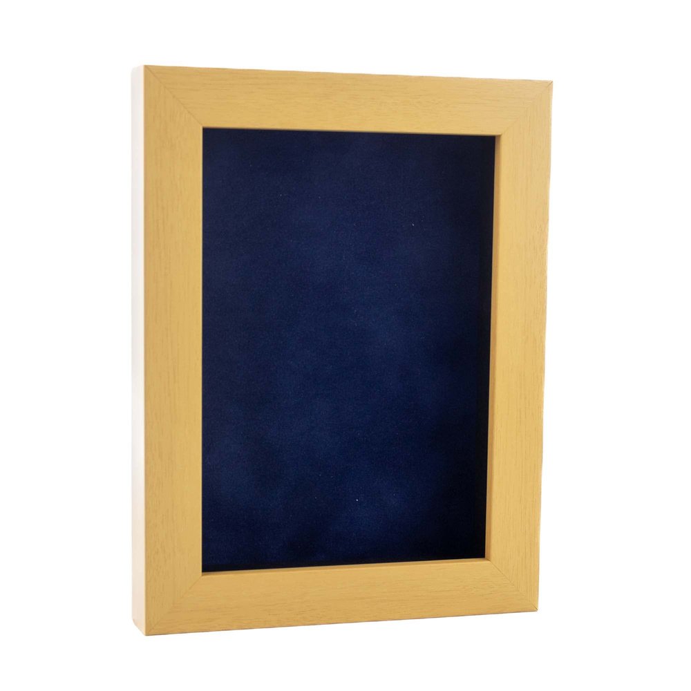 11x14 Shadow Box Frame Natural Wood | with a 3/4" Usable Display Depth | Includes a Navy Blue Real Suede Texture Acid-Free Backing Board, UV Resistant Acrylic, and Hanging Hardware