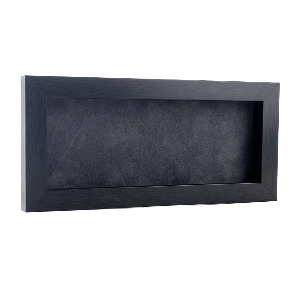 13x34 Shadow Box Frame Charcoal Gray Wood | with a 3/4" Usable Display Depth | Includes a Dark Grey Real Suede Texture Acid-Free Backing Board, UV Resistant Acrylic, and Hanging Hardware