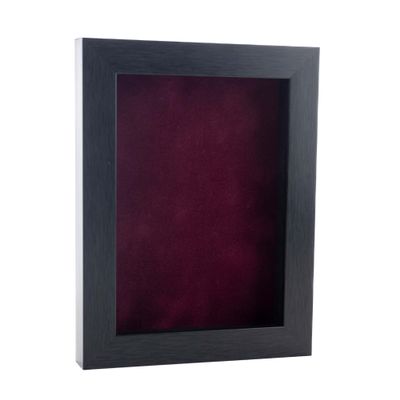 11x14 Shadow Box Frame Charcoal Gray Wood | with a 3/4" Usable Display Depth | Includes a Dark Berry Real Suede Texture Acid-Free Backing Board, UV Resistant Acrylic, and Hanging Hardware