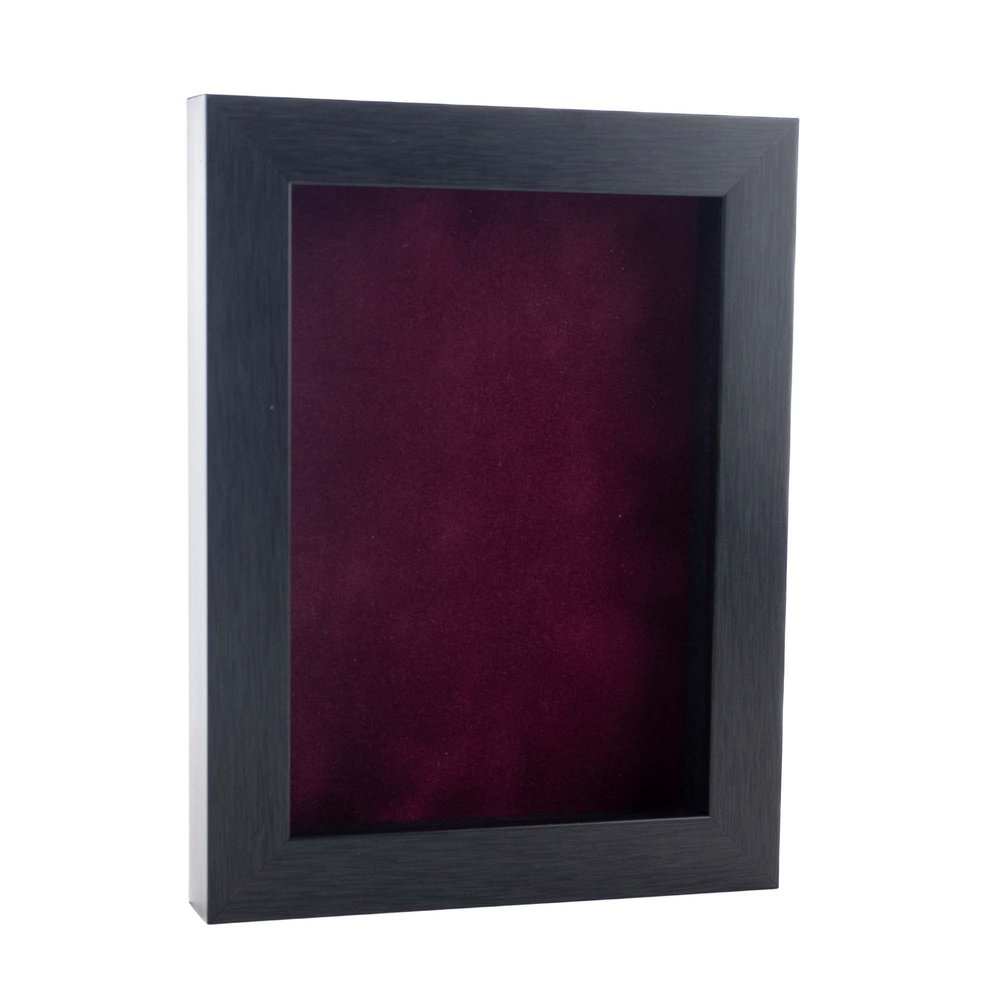 11x14 Shadow Box Frame Charcoal Gray Wood | with a 3/4" Usable Display Depth | Includes a Dark Berry Real Suede Texture Acid-Free Backing Board, UV Resistant Acrylic, and Hanging Hardware