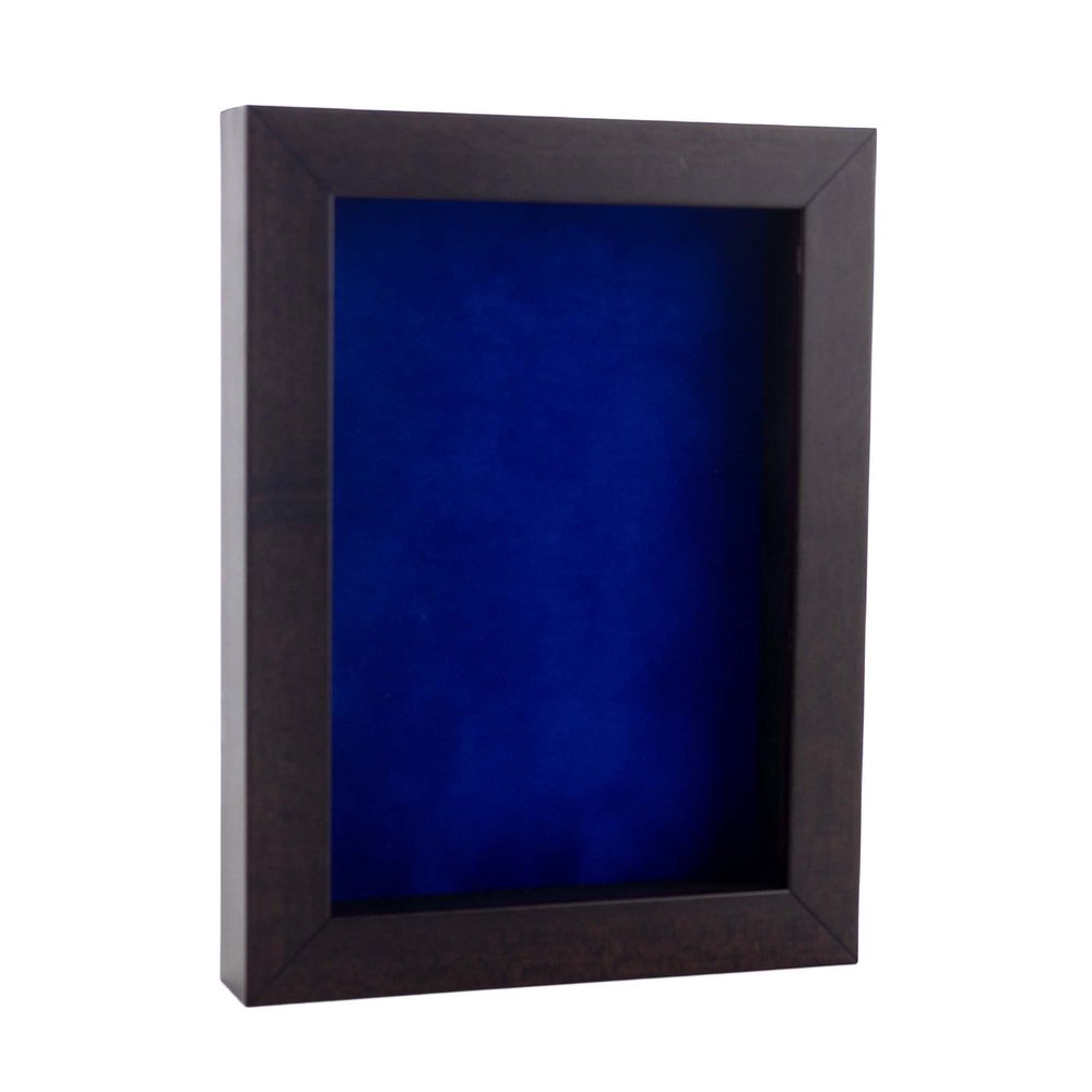 11x14 Shadow Box Frame Brown Walnut Wood | with a 3/4" Usable Display Depth | Includes a Royal Blue Real Suede Texture Acid-Free Backing Board, UV Resistant Acrylic, and Hanging Hardware