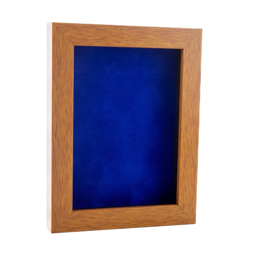 11x14 Shadow Box Frame Light Brown Wood | with a 3/4" Usable Display Depth | Includes a Royal Blue Real Suede Texture Acid-Free Backing Board, UV Resistant Acrylic, and Hanging Hardware