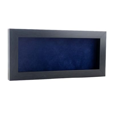 13x34 Shadow Box Frame Charcoal Gray Wood | with a 3/4" Usable Display Depth | Includes a Navy Blue Real Suede Texture Acid-Free Backing Board, UV Resistant Acrylic, and Hanging Hardware