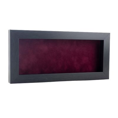 13x34 Shadow Box Frame Charcoal Gray Wood | with a 3/4" Usable Display Depth | Includes a Dark Berry Real Suede Texture Acid-Free Backing Board, UV Resistant Acrylic, and Hanging Hardware