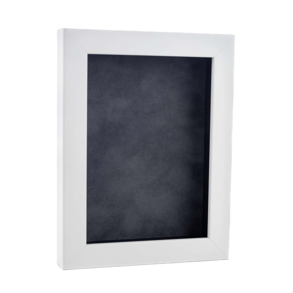 11x14 Shadow Box Frame White Wood | with a 3/4" Usable Display Depth | Includes a Dark Grey Real Suede Texture Acid-Free Backing Board, UV Resistant Acrylic, and Hanging Hardware