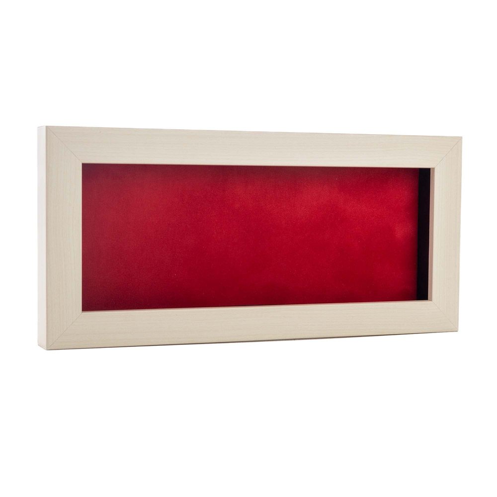 10x20 Shadow Box Frame White Washed Wood | with a 3/4" Usable Display Depth | Includes a Red Real Suede Texture Acid-Free Backing Board, UV Resistant Acrylic, and Hanging Hardware