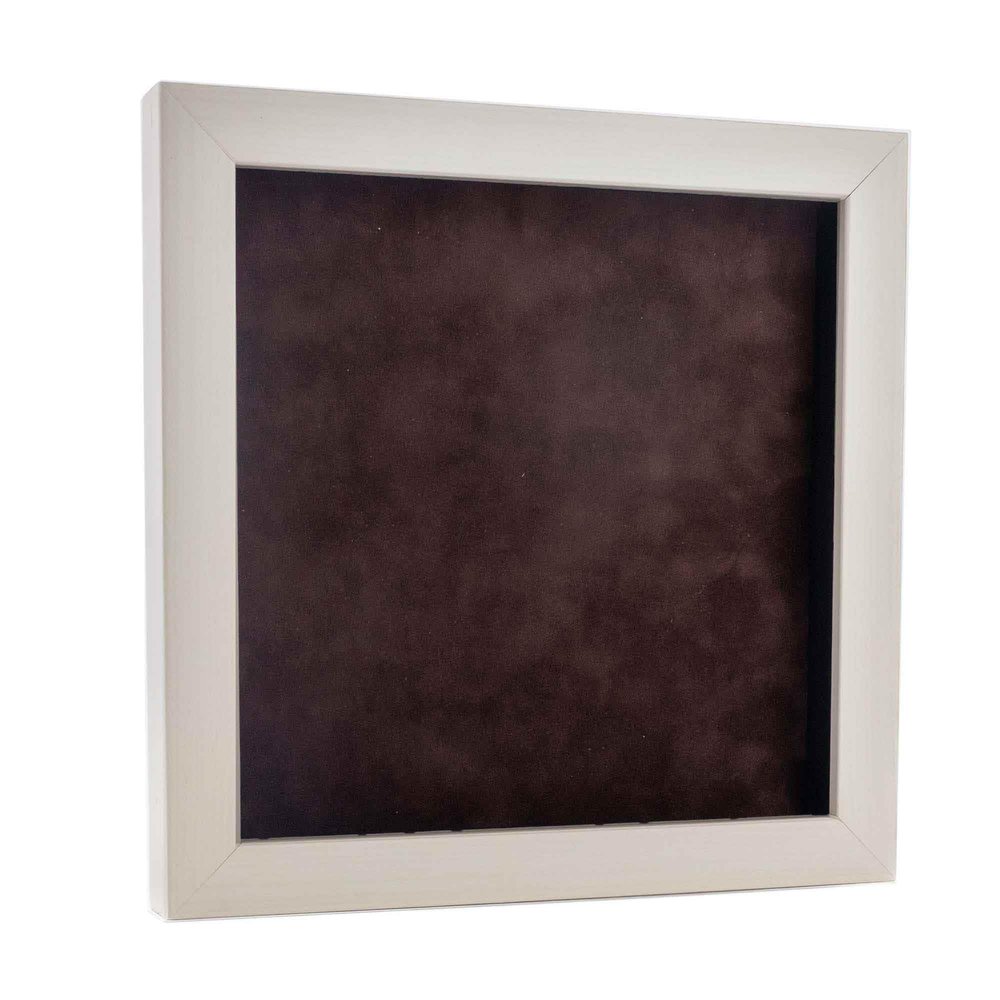 13x13 Shadow Box Frame White Washed Wood | with a 3/4" Usable Display Depth | Includes a Brown Real Suede Texture Acid-Free Backing Board, UV Resistant Acrylic, and Hanging Hardware