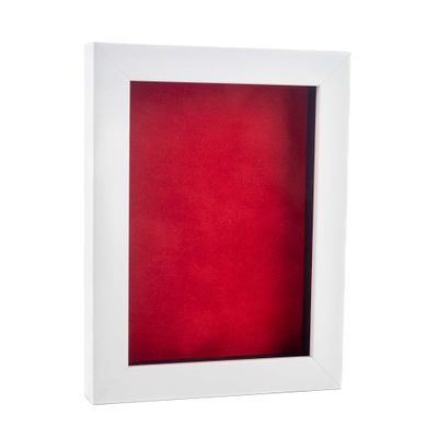 11x14 Shadow Box Frame White Wood | with a 3/4" Usable Display Depth | Includes a Red Real Suede Texture Acid-Free Backing Board, UV Resistant Acrylic, and Hanging Hardware