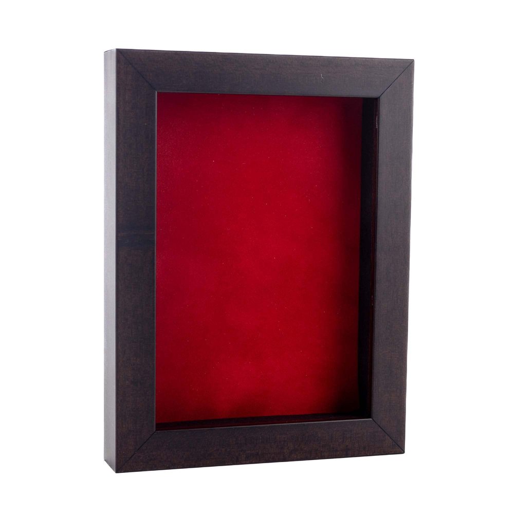 11x14 Shadow Box Frame Brown Walnut Wood | with a 3/4" Usable Display Depth | Includes a Red Real Suede Texture Acid-Free Backing Board, UV Resistant Acrylic, and Hanging Hardware