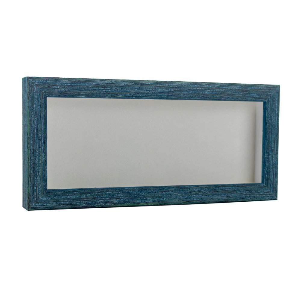 13x34 Shadow Box Frame Blue Wood | with a 1" Usable Display Depth | Includes a White Real Suede Texture Acid-Free Backing Board, UV Resistant Acrylic, and Hanging Hardware