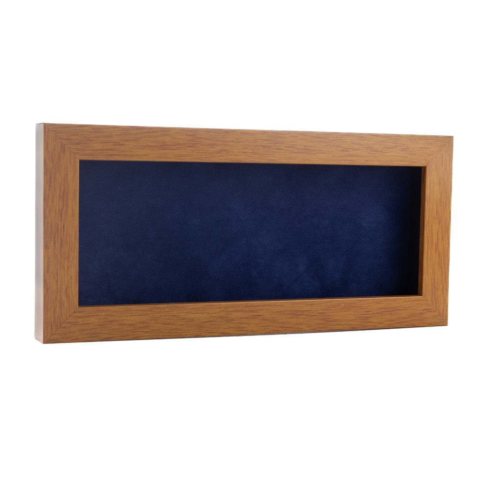 10x20 Shadow Box Frame Light Brown Wood | with a 3/4" Usable Display Depth | Includes a Navy Blue Real Suede Texture Acid-Free Backing Board, UV Resistant Acrylic, and Hanging Hardware