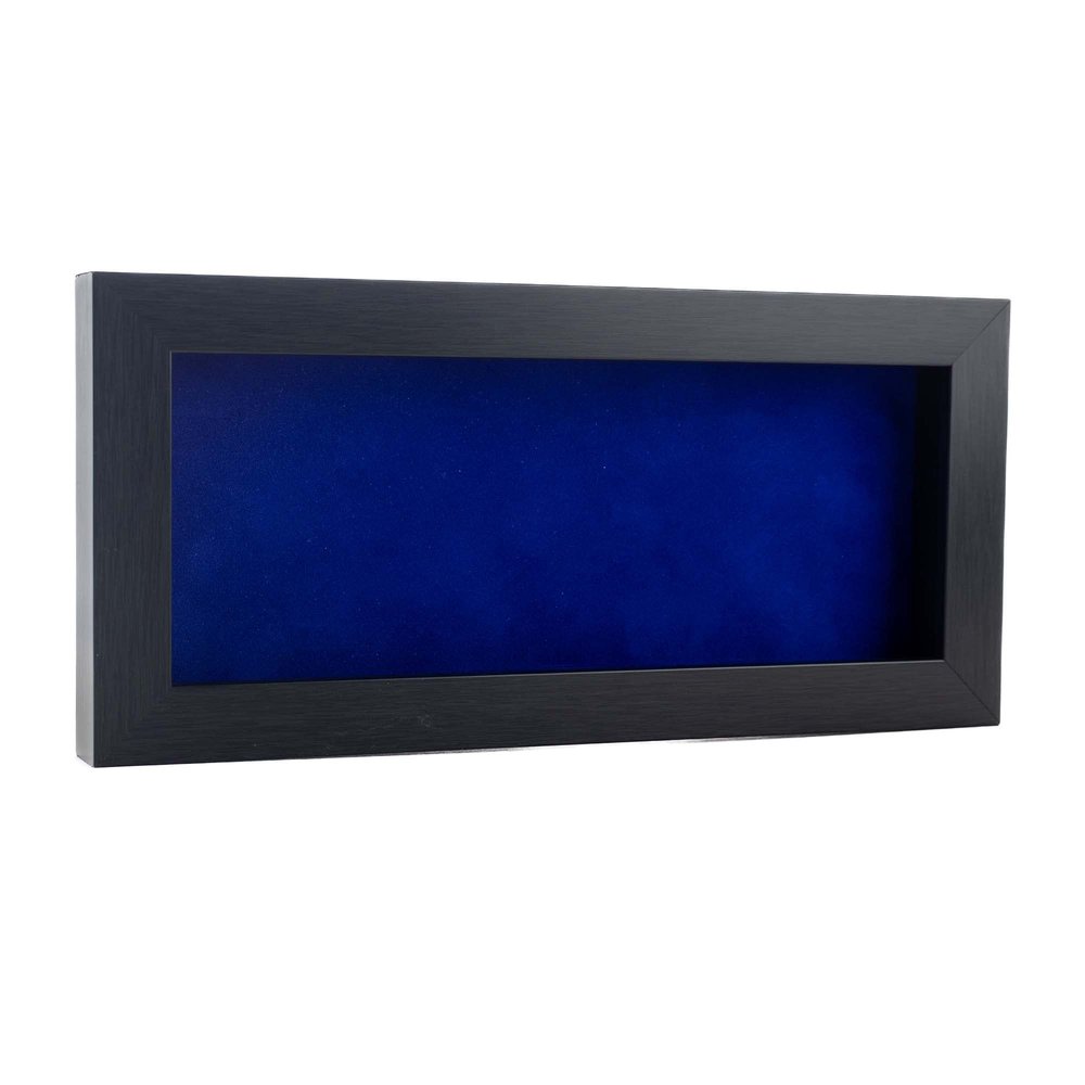 13x34 Shadow Box Frame Charcoal Gray Wood | with a 3/4" Usable Display Depth | Includes a Royal Blue Real Suede Texture Acid-Free Backing Board, UV Resistant Acrylic, and Hanging Hardware