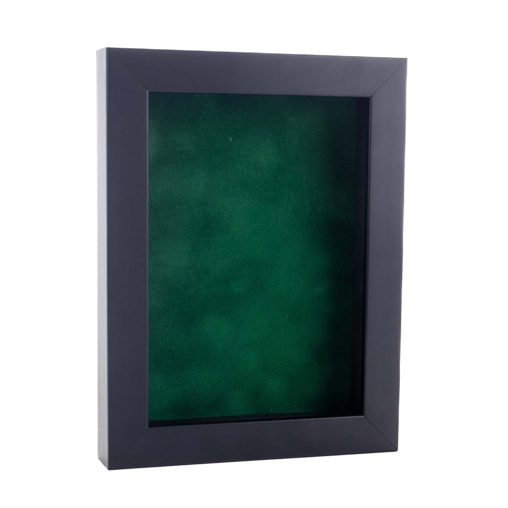 11x14 Shadow Box Frame Black Wood | with a 3/4" Usable Display Depth | Includes a Forest Green Real Suede Texture Acid-Free Backing Board, UV Resistant Acrylic, and Hanging Hardware