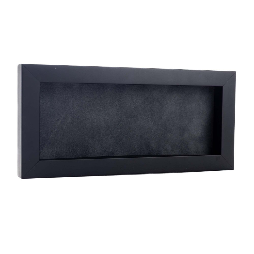 10x20 Shadow Box Frame Black Wood | with a 3/4" Usable Display Depth | Includes a Dark Grey Real Suede Texture Acid-Free Backing Board, UV Resistant Acrylic, and Hanging Hardware