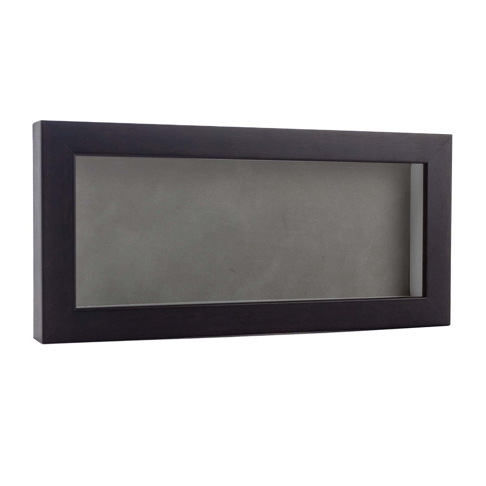 13x34 Shadow Box Frame Brown Walnut Wood | with a 3/4" Usable Display Depth | Includes a Light Grey Real Suede Texture Acid-Free Backing Board, UV Resistant Acrylic, and Hanging Hardware