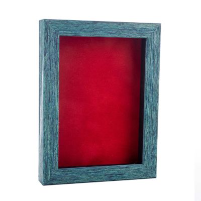 11x14 Shadow Box Frame Blue Wood | with a 1" Usable Display Depth | Includes a Red Real Suede Texture Acid-Free Backing Board, UV Resistant Acrylic, and Hanging Hardware