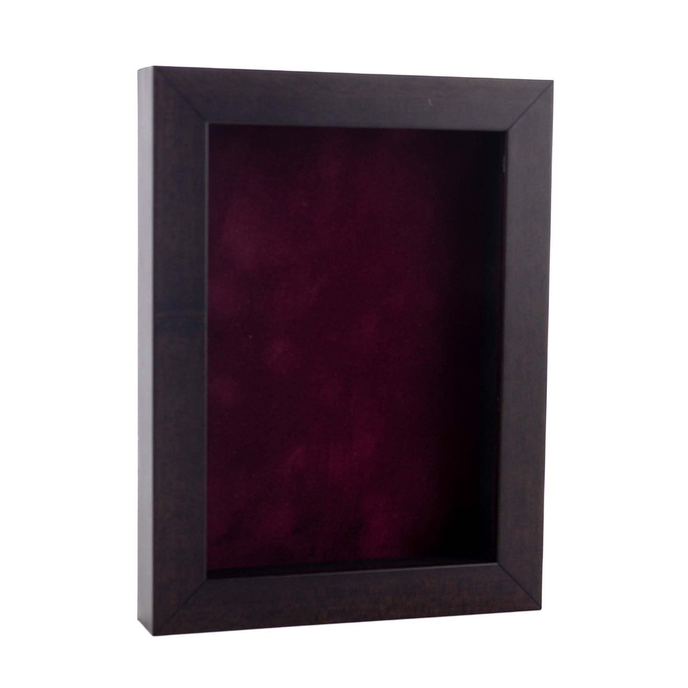 11x14 Shadow Box Frame Brown Walnut Wood | with a 3/4" Usable Display Depth | Includes a Dark Berry Real Suede Texture Acid-Free Backing Board, UV Resistant Acrylic, and Hanging Hardware