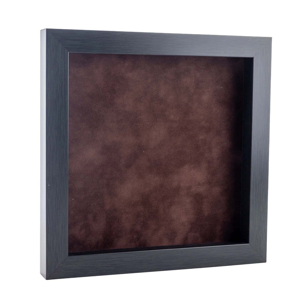 13x13 Shadow Box Frame Charcoal Gray Wood | with a 3/4" Usable Display Depth | Includes a Brown Real Suede Texture Acid-Free Backing Board, UV Resistant Acrylic, and Hanging Hardware