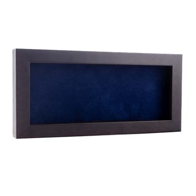 10x20 Shadow Box Frame Brown Walnut Wood | with a 3/4" Usable Display Depth | Includes a Navy Blue Real Suede Texture Acid-Free Backing Board, UV Resistant Acrylic, and Hanging Hardware