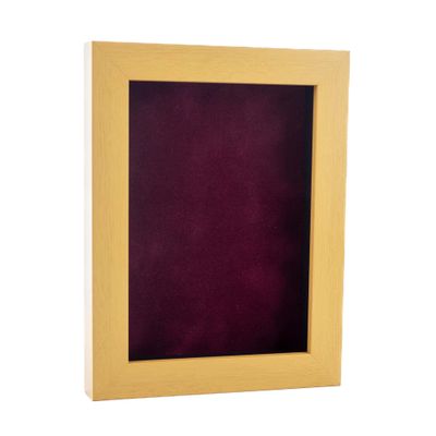 11x14 Shadow Box Frame Natural Wood | with a 3/4" Usable Display Depth | Includes a Dark Berry Real Suede Texture Acid-Free Backing Board, UV Resistant Acrylic, and Hanging Hardware