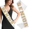 RhinestoneSash High School Senior Grad Gift - Gold Senior White PREMIUM GRADE SATIN Sash - Graduation Party Supplies - White Satin (Gld Snr) view 1