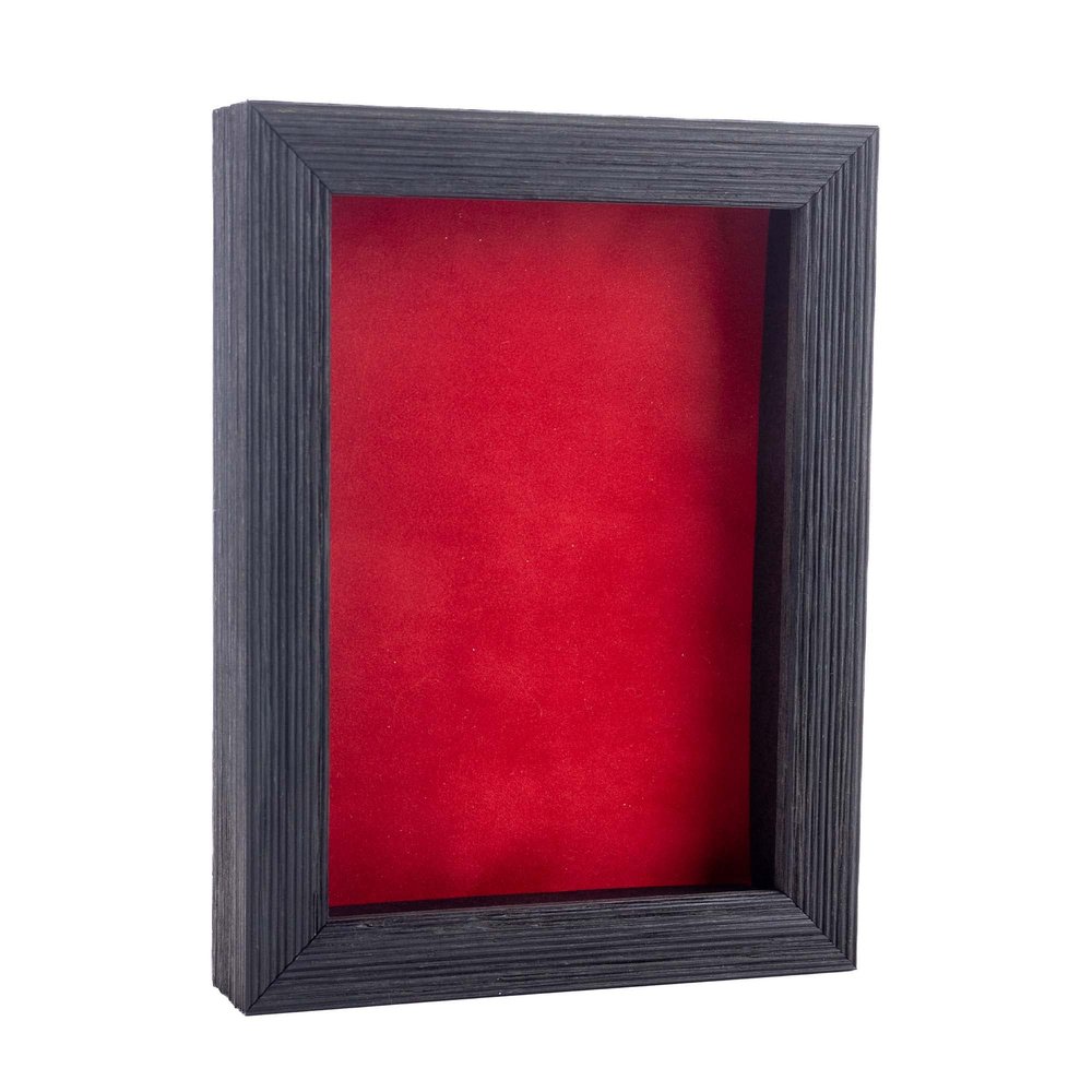 11x14 Shadow Box Frame Barnwood Black Wood | with a 1" Usable Display Depth | Includes a Red Real Suede Texture Acid-Free Backing Board, UV Resistant Acrylic, and Hanging Hardware