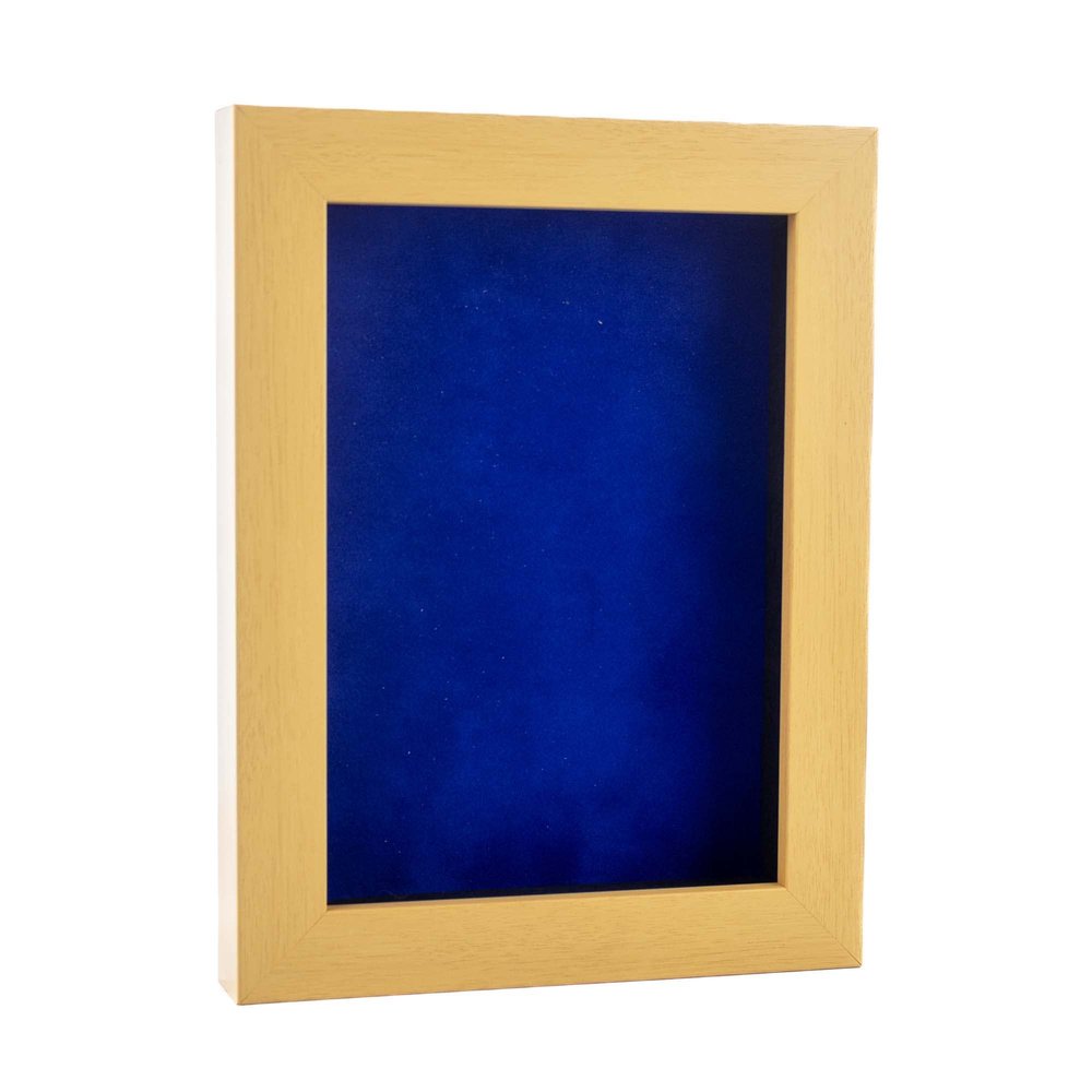 11x14 Shadow Box Frame Natural Wood | with a 3/4" Usable Display Depth | Includes a Royal Blue Real Suede Texture Acid-Free Backing Board, UV Resistant Acrylic, and Hanging Hardware