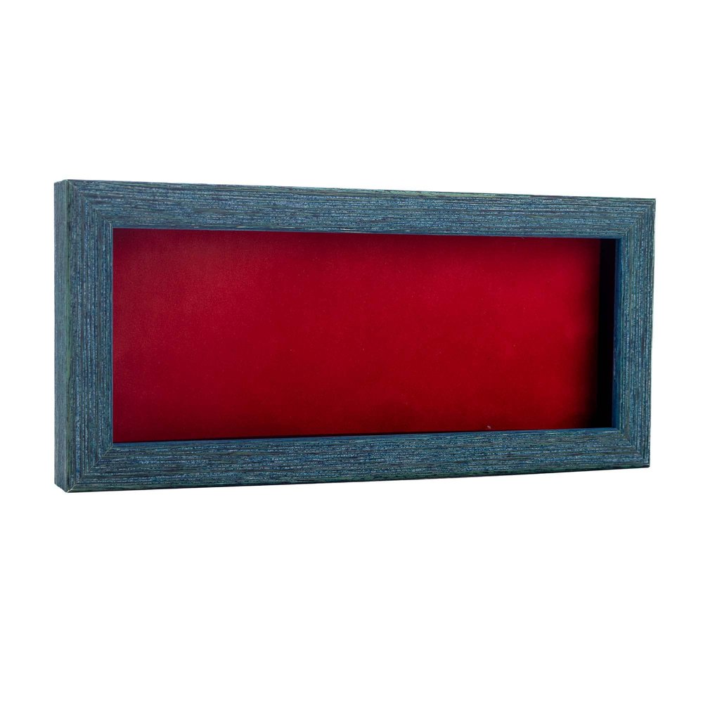 10x20 Shadow Box Frame Blue Wood | with a 1" Usable Display Depth | Includes a Red Real Suede Texture Acid-Free Backing Board, UV Resistant Acrylic, and Hanging Hardware
