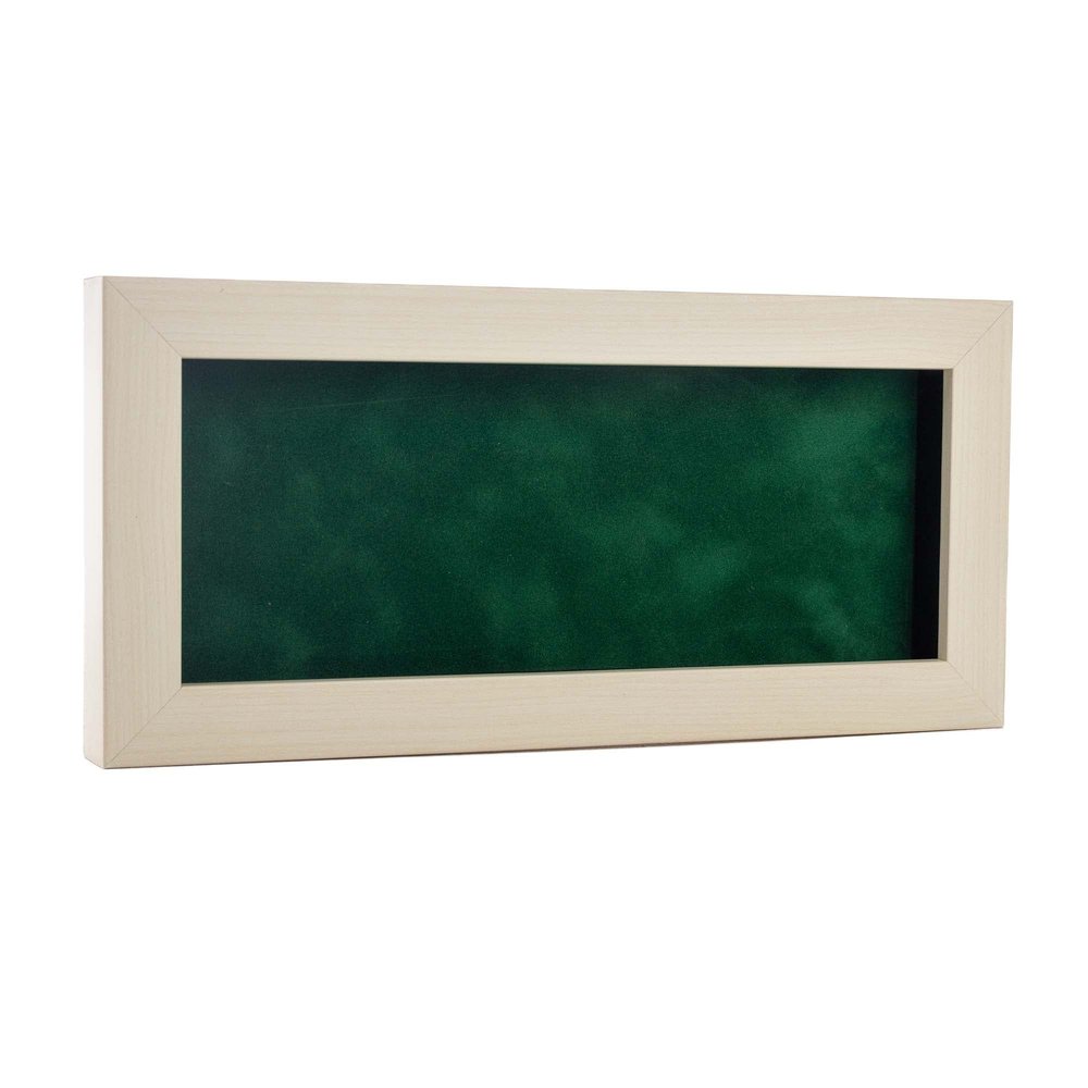 10x20 Shadow Box Frame White Washed Wood | with a 3/4" Usable Display Depth | Includes a Forest Green Real Suede Texture Acid-Free Backing Board, UV Resistant Acrylic, and Hanging Hardware