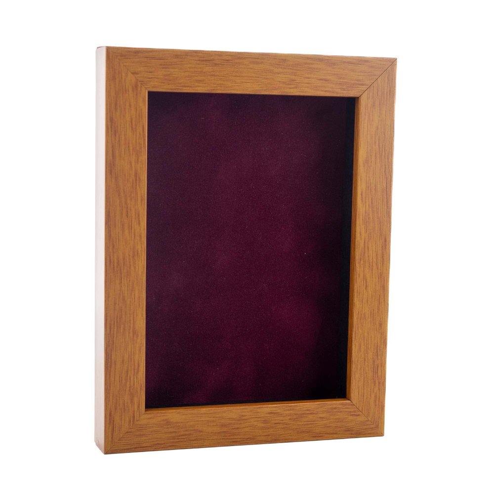 11x14 Shadow Box Frame Light Brown Wood | with a 3/4" Usable Display Depth | Includes a Dark Berry Real Suede Texture Acid-Free Backing Board, UV Resistant Acrylic, and Hanging Hardware
