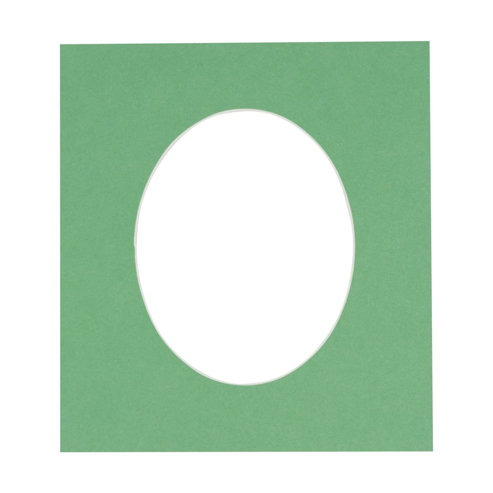 8.5x11 Mat Bevel Cut for 6x8 Photos - Precut Turf Green Jade Oval Shaped Photo Mat Board Opening - Acid Free Matte to Protect Your Pictures - Bevel Cut for Family Photos, Pack of 1 Matboard