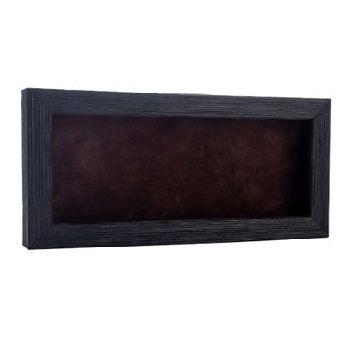 13x34 Shadow Box Frame Barnwood Black Wood | with a 1" Usable Display Depth | Includes a Brown Real Suede Texture Acid-Free Backing Board, UV Resistant Acrylic, and Hanging Hardware